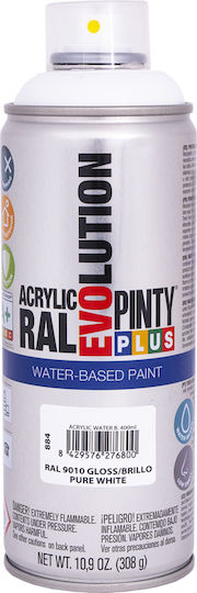 Pinty Plus Σπρέι Βαφής Evolution Water-Based Ακρυλικό με Γυαλιστερό Εφέ Λευκό RAL9010 400ml