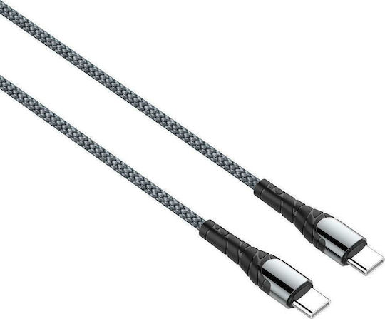 Ldnio LC102 Плетена USB 2.0 Кабел USB-C мъжки - USB-C мъжки 65W Сив 2м