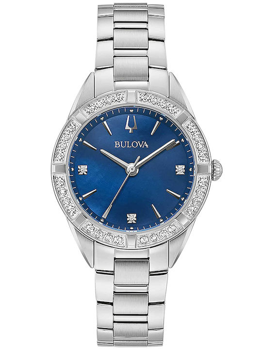 Bulova Sutton Γυναικείο Ρολόι 32mm Μπαταρίας με Ασημί Μεταλλικό Μπρασελέ