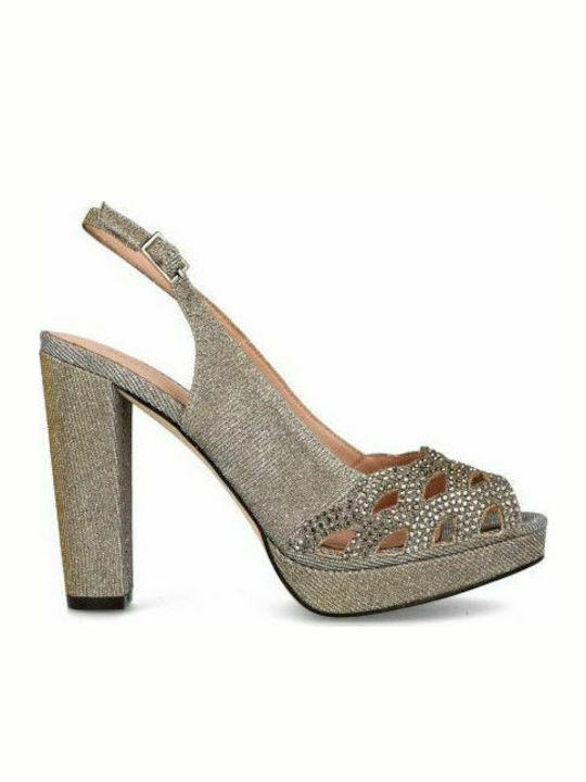 Menbur Platform Fabric Women's Sandals with Strass Gray