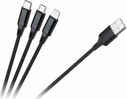 Rebel Braided USB to Lightning / Type-C / micro USB Cable Μαύρο 1m (RB-6005-100-B)