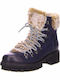 Leather Women's Ankle Boots with Fur Blue