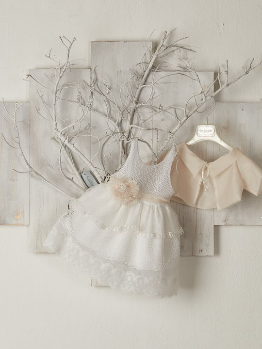 Guy Laroche Ecru Baptism Clothing Set with Hair Accessories , Cardigan & Dress 3pcs