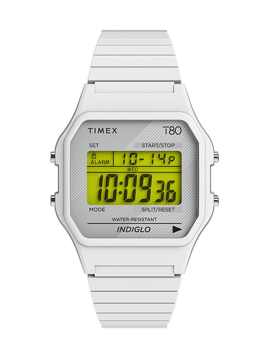 Timex T80 Digital Men's Watch 34mm Battery Chronograph White