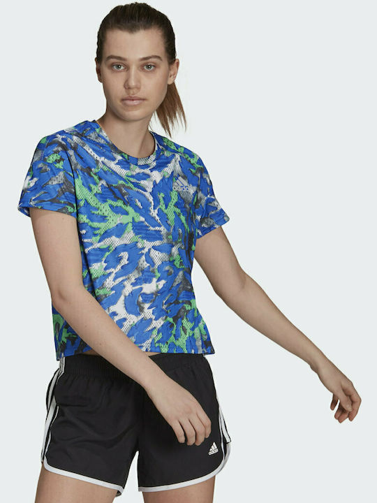 Adidas Primeblue Fast Graphic Damen Sport T-Shirt Schnell trocknend mit Durchsichtigkeit Polka Dot Bold Blue