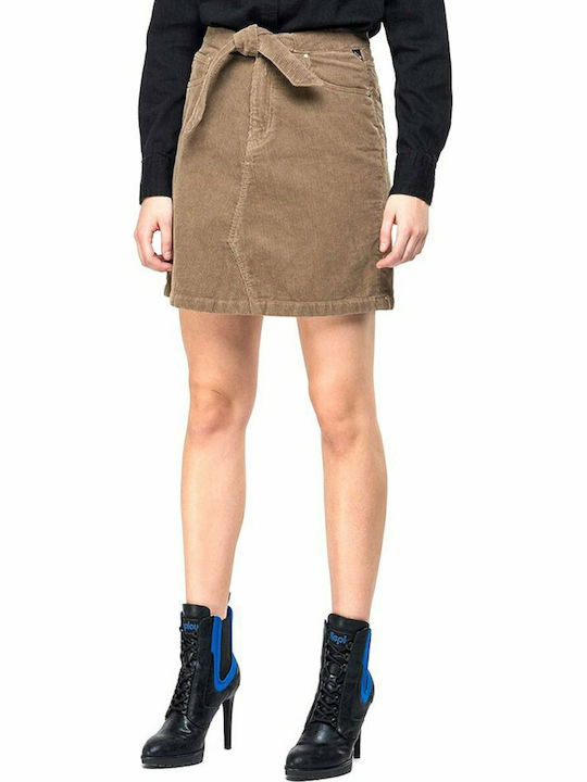 Replay High Waist Mini Skirt in Brown color