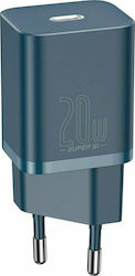 Baseus Φορτιστής Χωρίς Καλώδιο με Θύρα USB-C 20W Power Delivery Μπλε (Super Si)