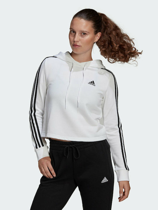 adidas Essentials 3-Stripes Sweatshirt White with Hood