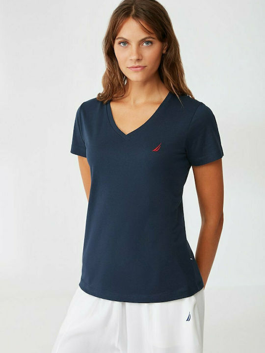Nautica Γυναικείο T-shirt Navy Μπλε με Λαιμόκοψη V