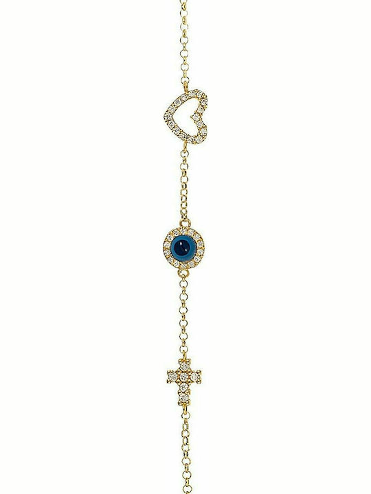 14K Gold bracelet "Eye, Love & Cross"