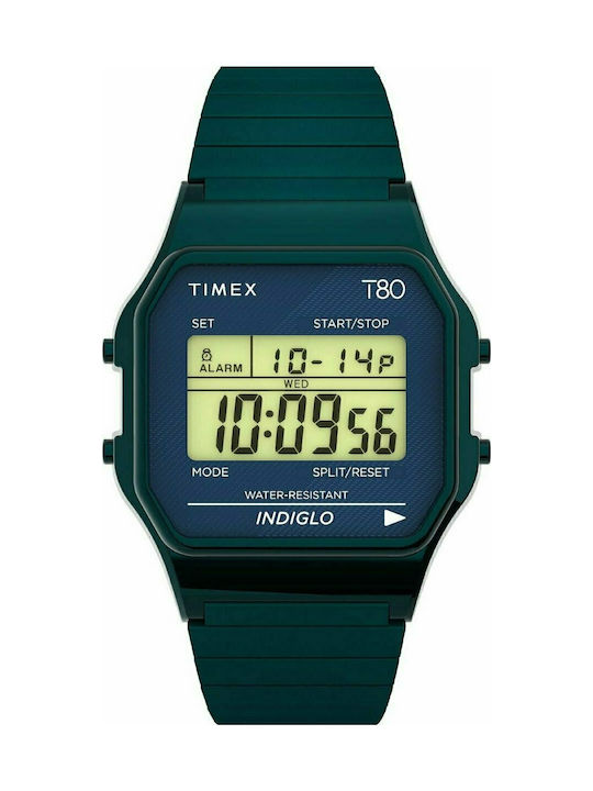 Timex Ψηφιακό Ρολόι T80 Χρονογράφος με Μεταλλικό Μπρασελέ σε Πράσινο χρώμα