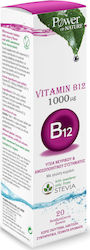 Power Of Nature Vitamin B12 με Στέβια Βιταμίνη για Ενέργεια & Ανοσοποιητικό 1000mcg Κεράσι 20 αναβράζοντα δισκία