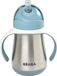 Beaba Baby Cup with Handles and Straw made of Metal Blue 250ml for 8m+m+