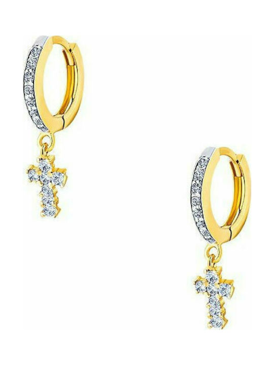 Silver hoop earrings "Dangle Cross" gold plated