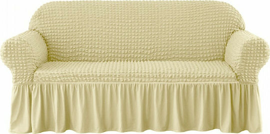 Elastic Cover for Two Seater Sofa Ecru with Valance