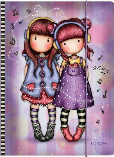 Santoro Folder with Rubber Band and Ears for Paper A4 Purple Gorjuss Sparkle And Bloom