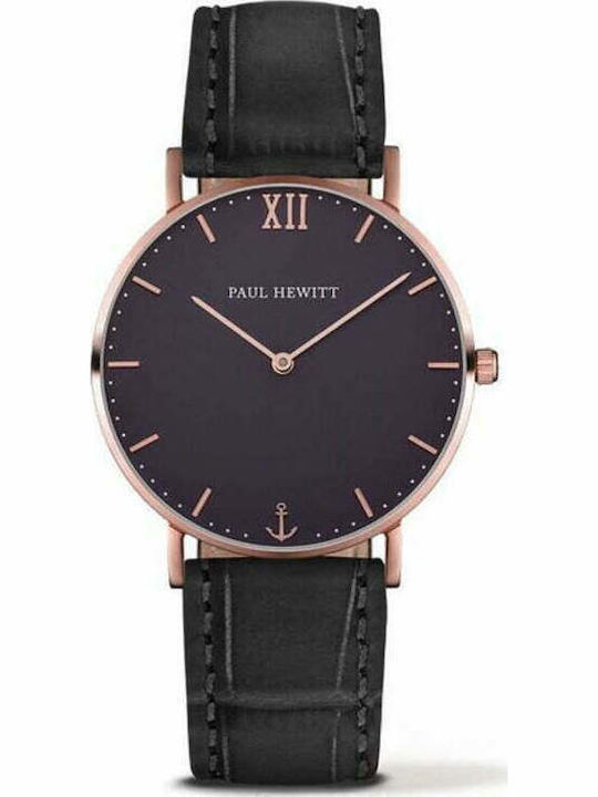 Paul Hewitt Мъжки часовник 39mm на батерия с черна кожена каишка