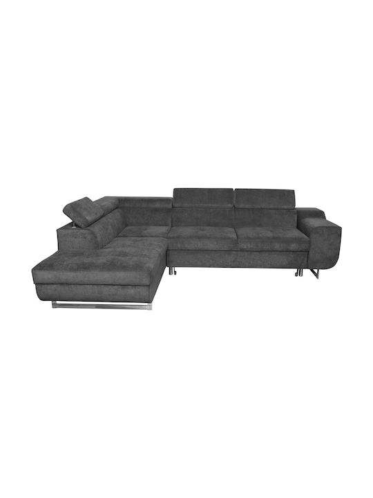 Casablanca Corner Fabric Sofa Bed with Right Corner Dark Gray 280x203cm