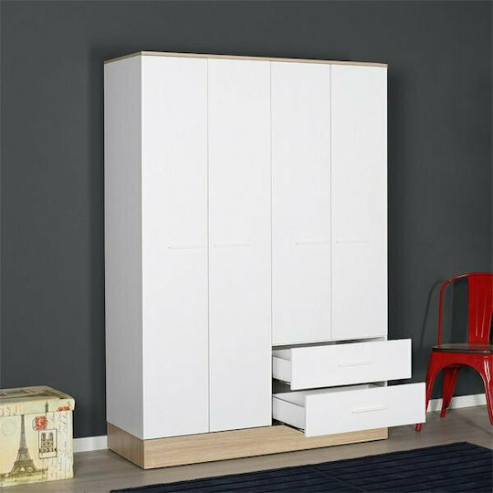 Vier Türen Kleiderschrank Weiß - Sonoma 137x52x198cm