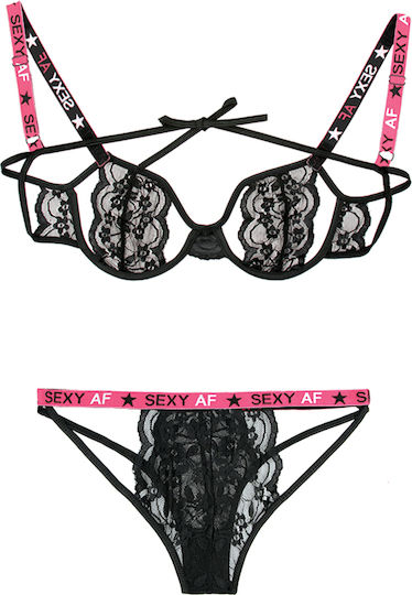 Fantasy Lingerie Vibes Sexy AF Bra Set Seturi de lenjerie sexy Negru AF821