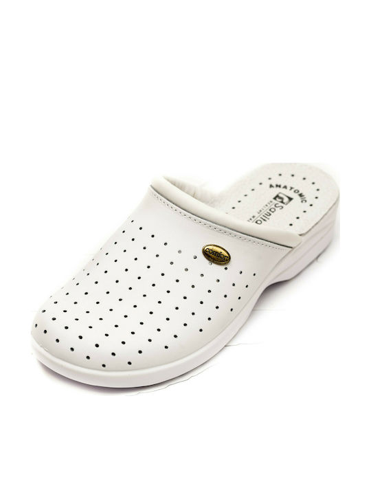 Sanitaire Women’s Leather Anatomic White Clogs