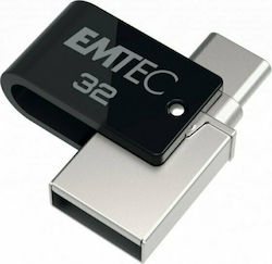 Emtec Dual 32ГБ USB 2.0 Стик с връзка USB-A & USB-C Черно