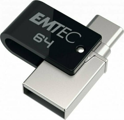 Emtec Dual 64GB USB 2.0 Stick με σύνδεση USB-A & USB-C Μαύρο