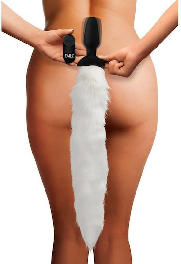 XR Vibrating Anal Plug With Fox Tail Anal Plug with Wireless Functionality and Vibration White