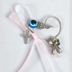 Mouchtaris Collection Metal Christening Charm with Safety Pin Pink 50pcs