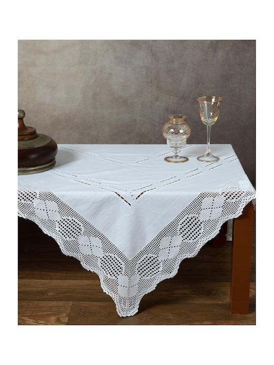 Silk Fashion Tablecloth Cotton Knitted 6220 White 180x180cm