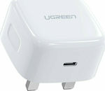 Ugreen Зарядно без кабел с USB-C порт 20W Доставка на енергия / Бързо зареждане 4+ Бял (CD137)