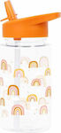 A Little Lovely Company Kids Plastic Water Bottle with Straw Orange 450ml