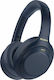 Sony WH-1000XM4 Ασύρματα/Ενσύρματα Over Ear Ακουστικά με 30 ώρες Λειτουργίας και Quick Charge Μπλε