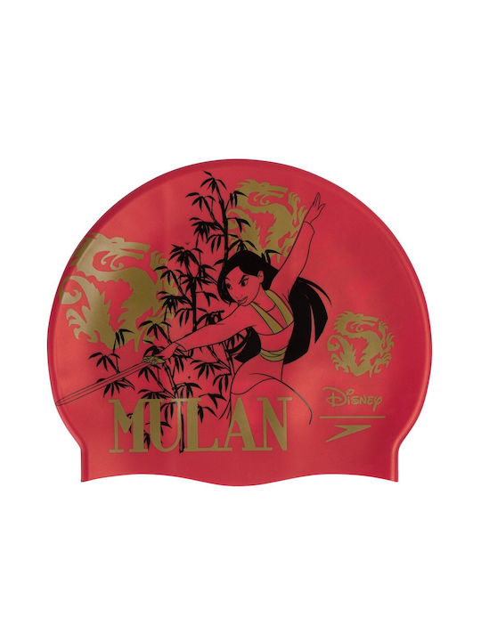 Speedo Mulan Slogan Print Silicone Kids Swimming Cap Red