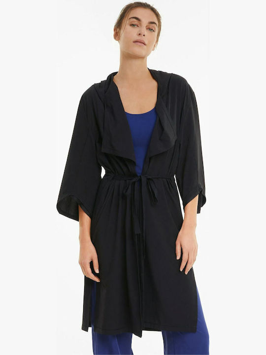 Damen Schwarz Mantel mit Kapuze
