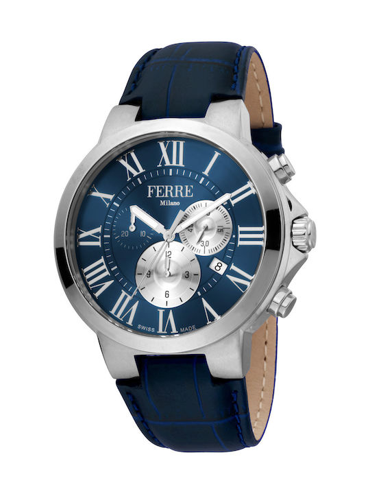 Ferre Milano Uhr Batterie mit Blau Lederarmband