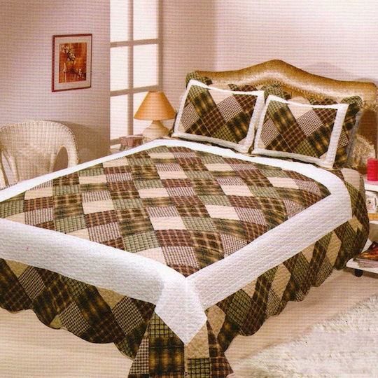 Silk Fashion 13-86 Set Coverlet Queen Size Cotton Brown 220x240cm 3pcs