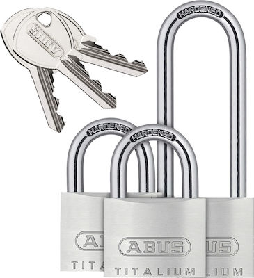 Abus Titalium 64TI/40HB63T Aluminium Vorhängeschloss Verlängert mit Schlüssel Set 3Stück