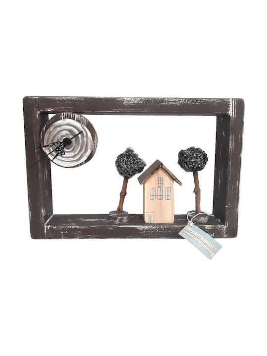Kapadakis Wood Art Σπίτι Με Δέντρα Ρολόι Τοίχου Ξύλινο Καφέ 34x20cm