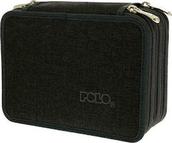 Polo Fabric Pencil Case Solido with 2 Compartments Black 2021