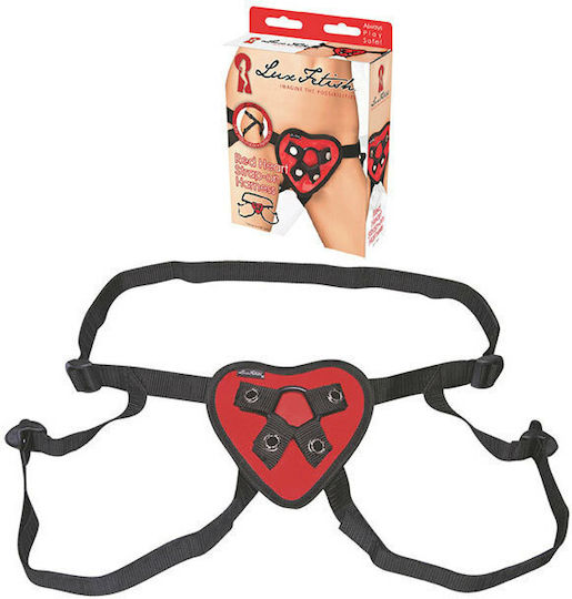 Lux Fetish Red Heart Strap On Harness Harnașament în Culoare Roșu