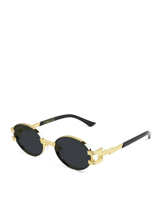 9Five St. James Bolt Sunglasses with Gold Metal Frame and Black Lens
