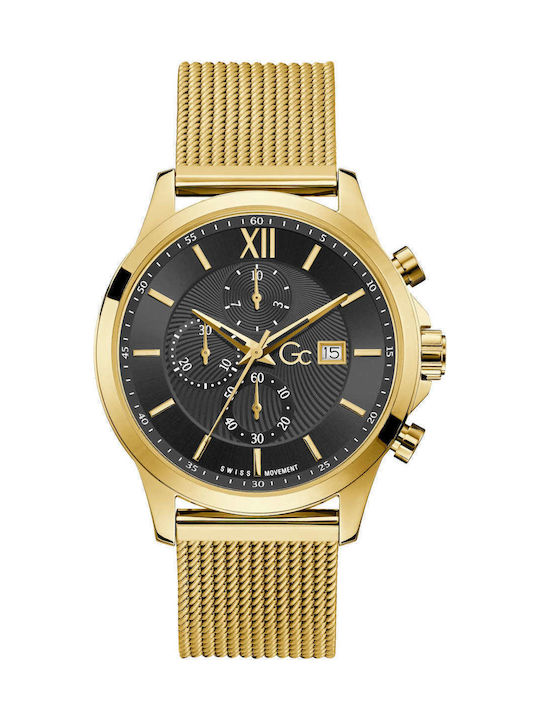 GC Watches Men's Watch 44mm Chronograph Battery with Gold Metal Bracelet
