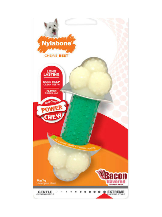 Nylabone Power Double Action Παιχνίδι Κόκκαλο Σκύλου Μασητικό από Καουτσούκ με Γεύση Μπέικον Medium Πράσινο 1τμχ