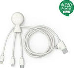 Xoopar Regular USB to Lightning / Type-C / micro USB Cable Λευκό 1m (XP71024.38AL)