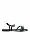 Leder Flache Sandalen für Damen in Schwarz Farbe