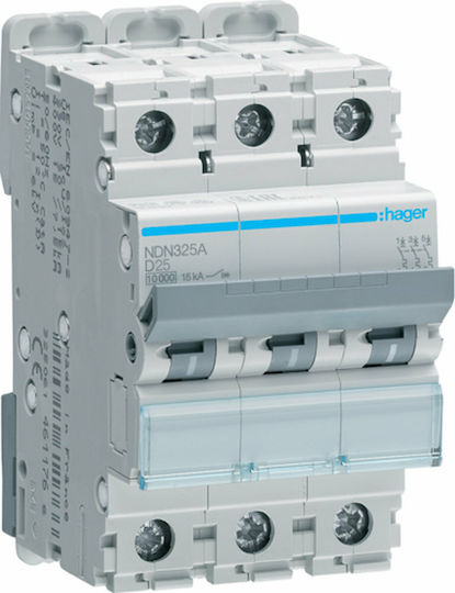 Hager Αυτόματη Ασφάλεια 25A Τριπολική AC NDN325A