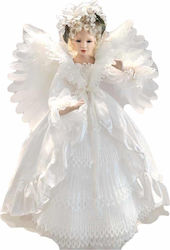 JK Home Decoration Leuchtend Weihnachtsfigur Keramik Cherub Weiß mit Musik 80cm