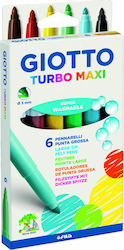 Giotto Turbo Maxi Washable Drawing Markers Thick Set of 6pcs