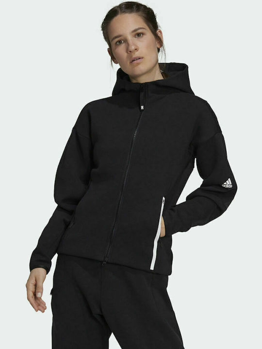 Adidas Z.N.E Sportswear Γυναικεία Φούτερ Ζακέτα με Κουκούλα Μαύρη